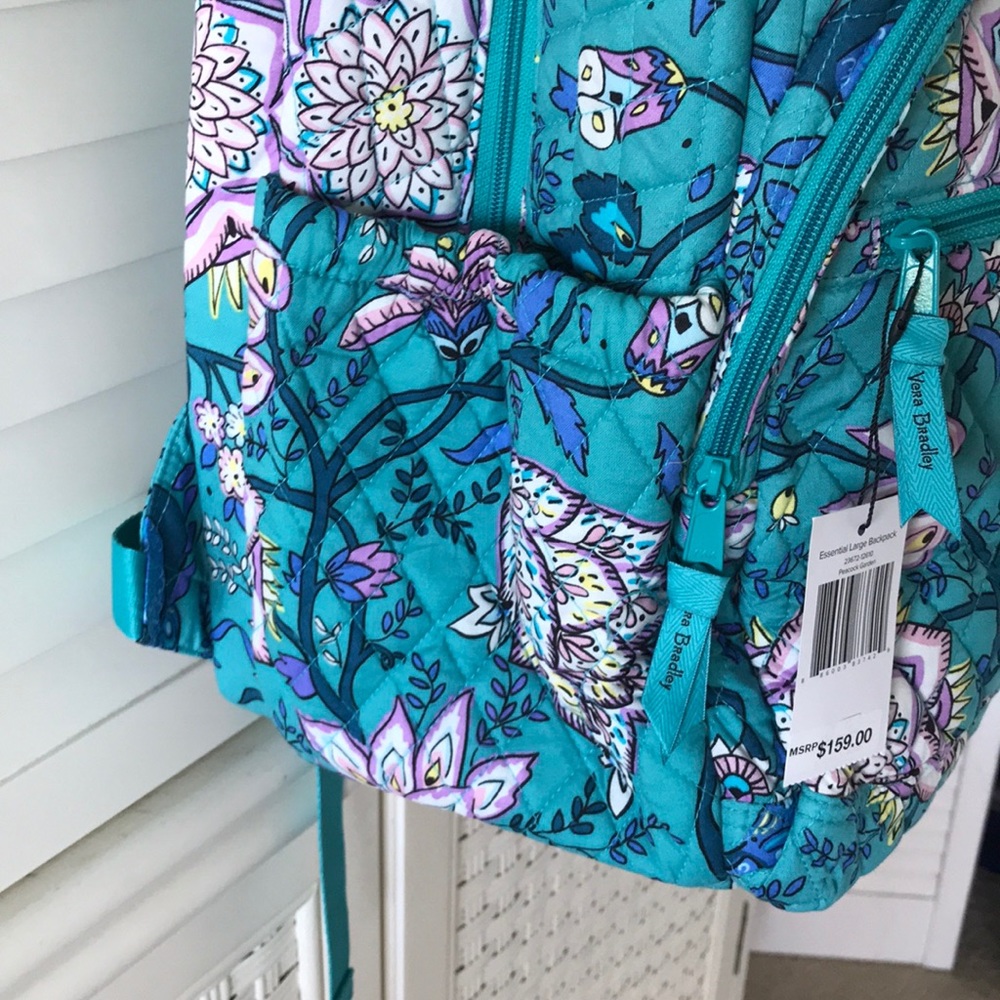Vera Bradley LARGE Essential BACKPACK NWT PEACOCK GARDEN XL Blue Green Travel - Picture 5 of 8